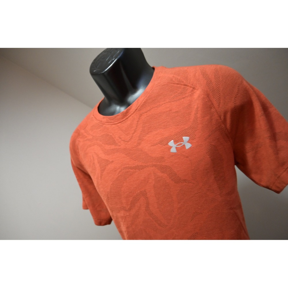 Under‎ Armour Streaker Tee Mens Size Medium Orange Jacquard Running Shirt EUC